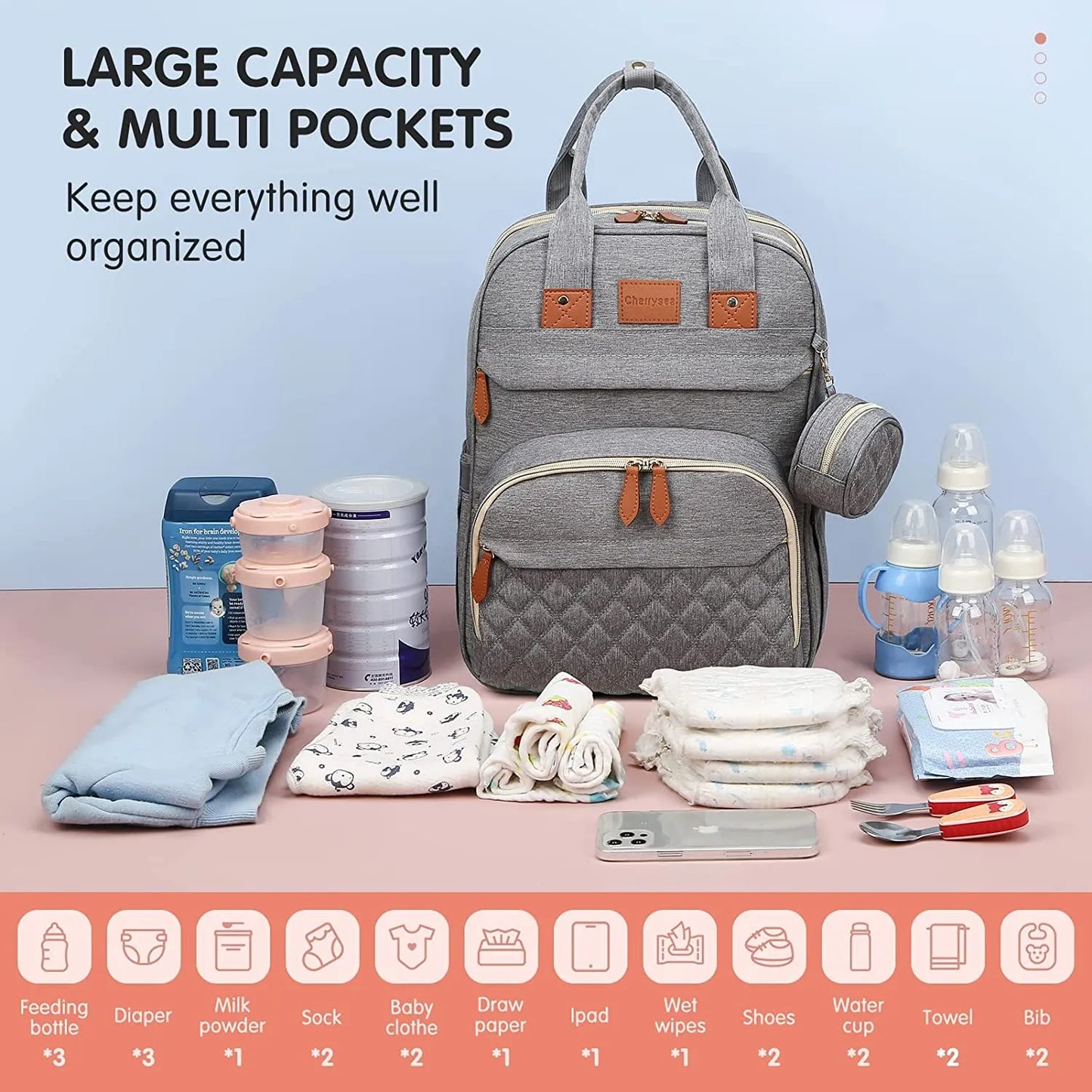 3 In 1 Diaper Bag Backpack Foldable Baby Bed Waterproof Travel Bag with USB Charging Port